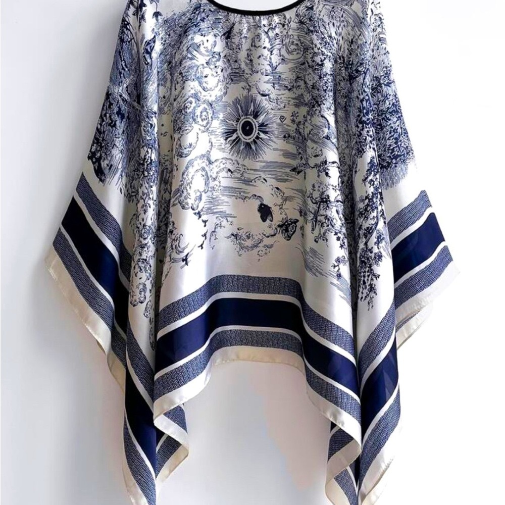 Butterfly & Floral Print Poncho